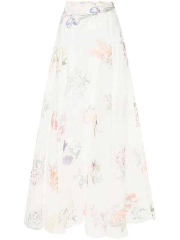 ZIMMERMANN- Floral Print Linen And Silk Blend Maxi Skirt