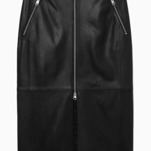 ZIP-UP LEATHER MIDI SKIRT