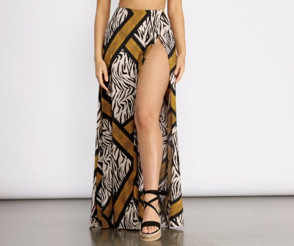 Zebra Print High Slit Maxi Skirt