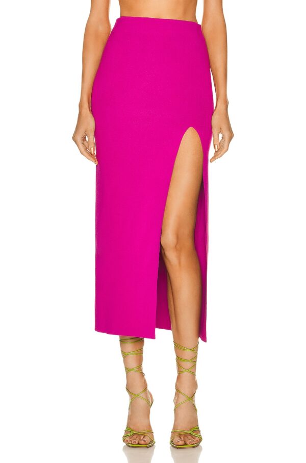 Zeynep Arcay Midi Slit Knit Skirt in Fuchsia