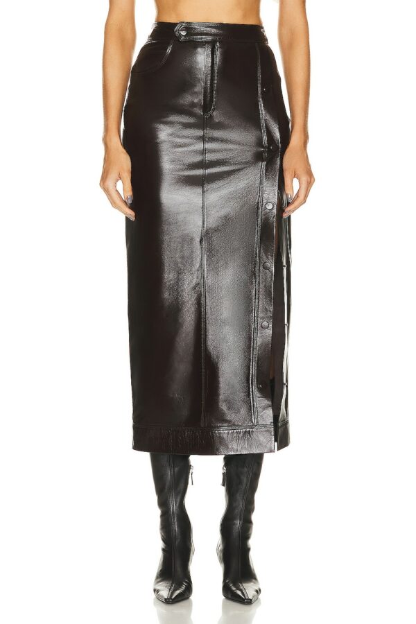 Zeynep Arcay Snapped Maxi Leather Skirt in Brown