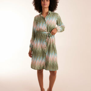 Zig Zag Print Shirt Dress - L / KHAKI