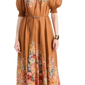 Zimmermann Alight Swing Maxi Dress Tan Floral 0