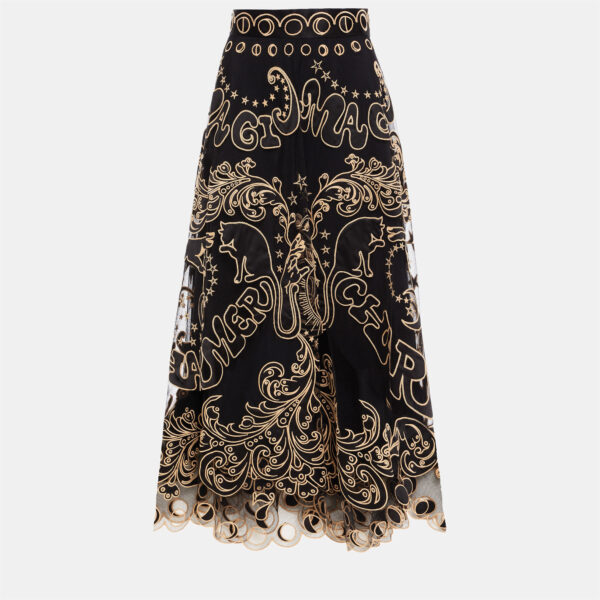 Zimmermann Black Embroidered Tulle Midi Skirt M (SIZE 2)