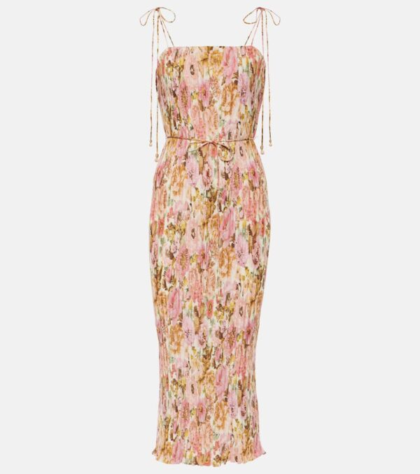 Zimmermann Golden pleated floral slip dress