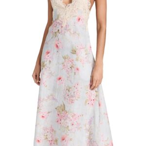 Zimmermann Halliday A-Line Maxi Dress Blue Watercolor Floral 0P