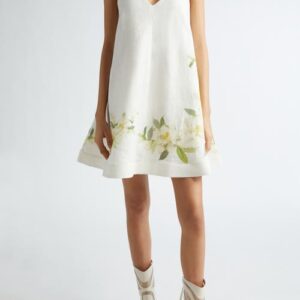 Zimmermann Harmony Linen Swing Dress in Ivory Magnolia at Nordstrom, Size 1