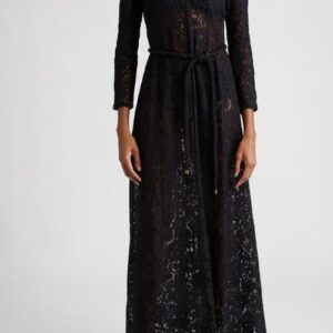 Zimmermann Matchmaker Floral Lace Belted Long Sleeve A-Line Dress in Black at Nordstrom, Size 1