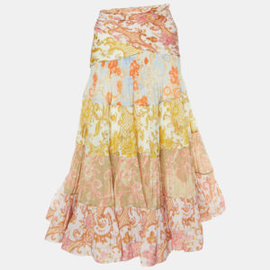 Zimmermann Multicolor Printed Crepe Postcard Pleated Midi Skirt XS