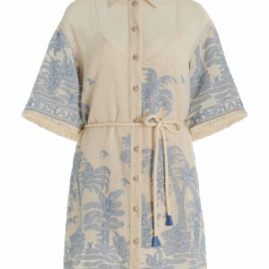 Zimmermann - Ottie Woven Cotton Mini Shirt Dress - Blue - 0 - Moda Operandi