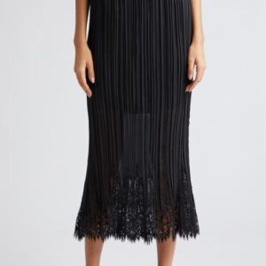 Zimmermann Pleated Lace Trim Midi Skirt in Black at Nordstrom, Size 0P