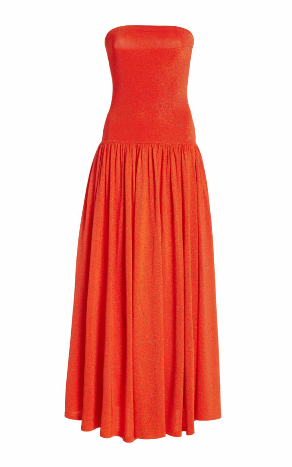 Zimmermann - Tranquility Pleated Strapless Maxi Dress - Red - 2 - Moda Operandi