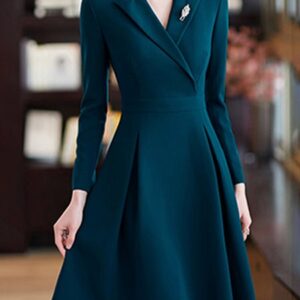 Zipper A-Line Daily Elegant Midi Dress Green/S