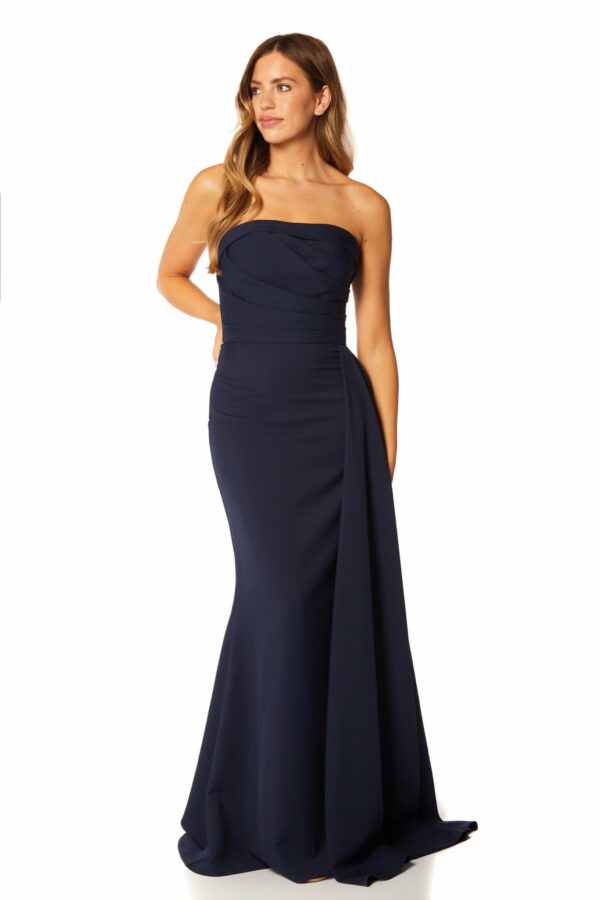 Zo Strapless Maxi Dress with Pleated Side Skirt Drape, UK 10 / US 6 / EU 38 / Navy