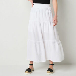 a.n.a Womens Tiered Maxi Skirt, Large, White