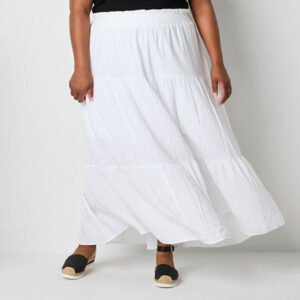 a.n.a Womens Tiered Maxi Skirt - Plus, 2x, White