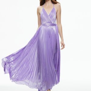 alice + olivia ARISTA SLEEVELESS HALTER NECK PLEATED MAXI DRESS