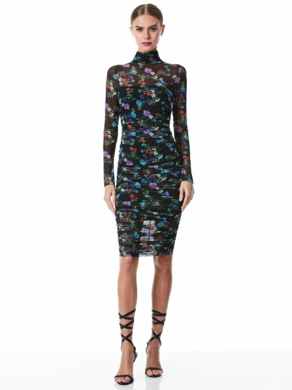 alice + olivia DELORA TURTLENECK LONG SLEEVE MIDI DRESS