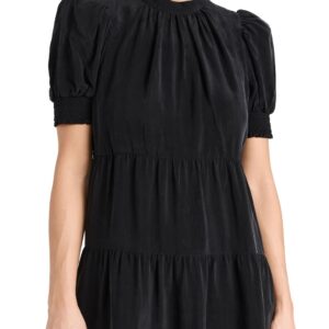 alice + olivia Dorine Puff Sleeve Trapeze Mini Dress Black XS