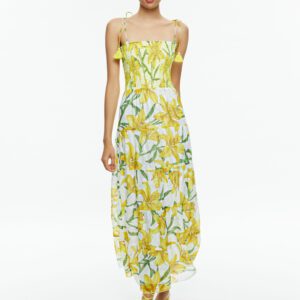 alice + olivia MARNA TIERED MIDI TIE STRAP DRESS