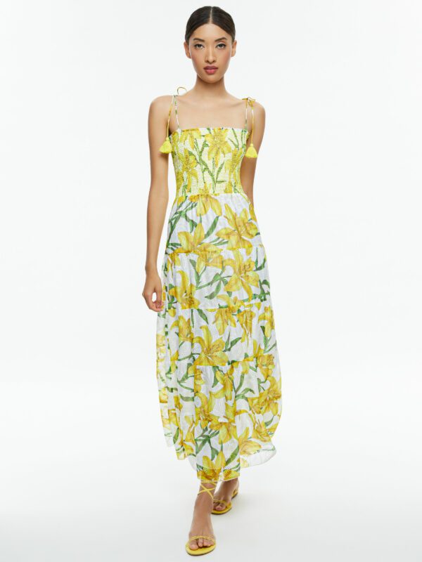 alice + olivia MARNA TIERED MIDI TIE STRAP DRESS