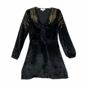 & Other Stories Gold Embroidered Velvet Mini Dress