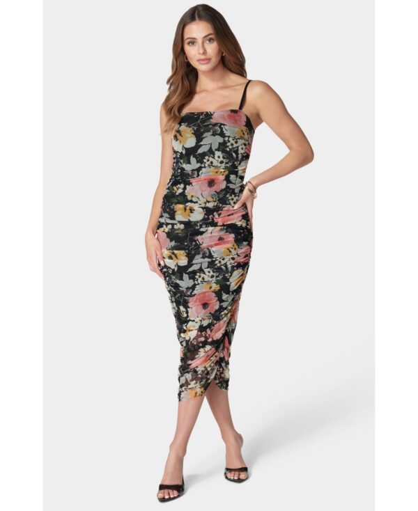 bebe Women's Floral Tube Mesh Dress - Black/coral