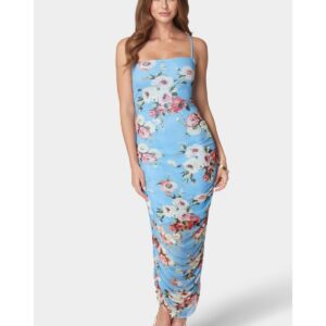 bebe Women's Floral Tube Mesh Dress - Blue multi