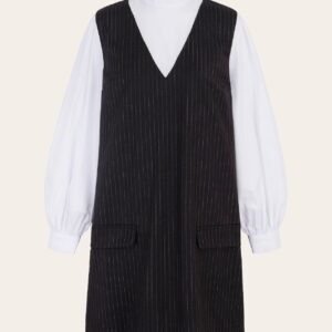 byRoo Women's Emmeline Pinstripe Pinafore Dress in Grey Pinstripe Wool/Cotton/Polyester