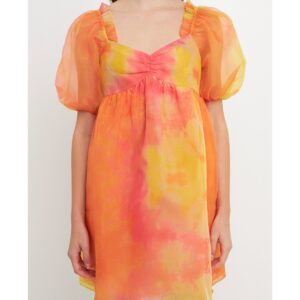 endless rose Women's Organza Tie-dye Babydoll Dress - Orange multi