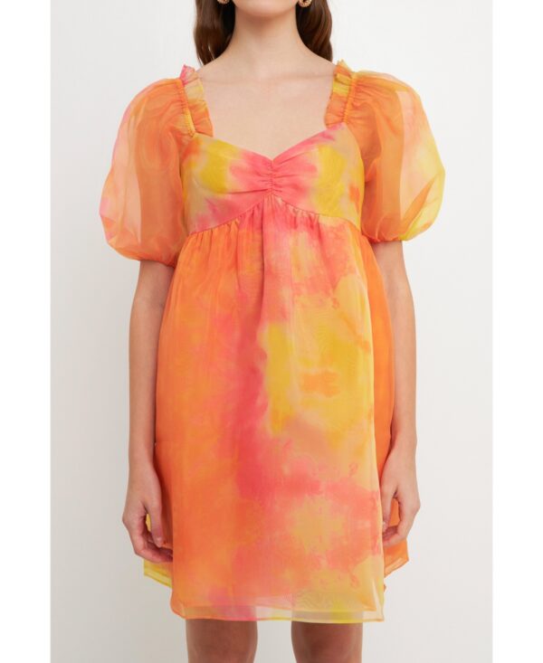 endless rose Women's Organza Tie-dye Babydoll Dress - Orange multi