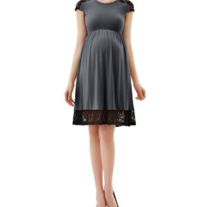 kimi + kai Maternity Lace Insert Skater Dress - Dark heather gray