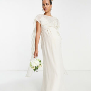 Hope & Ivy Maternity Bridal tie back embroidered maxi dress in ivory-Purple