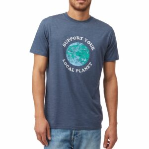 tentree Men's Support Planet Short Sleeve Graphic Graphic T-Shirt, Small, Dress Blue Heather