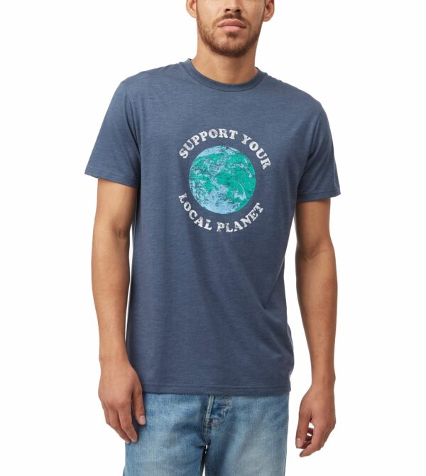 tentree Men's Support Planet Short Sleeve Graphic Graphic T-Shirt, Small, Dress Blue Heather