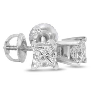 1 3/4 Carat Fine Quality Princess Cut Diamond Stud Earrings in Platinum, I/J by Hansa