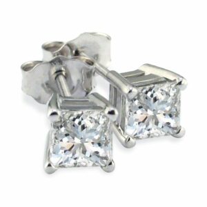 1 Carat Fine Quality Princess Cut Diamond Stud Earrings in Platinum, I/J by Hansa