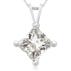 1.50 Carat 14k White Gold Princess Cut Diamond Pendant Necklace, H/I, 18 Inch Chain by Hansa