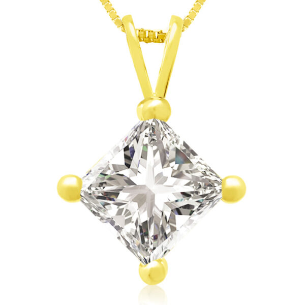 1.50 Carat 14k Yellow Gold Princess Cut Diamond Pendant Necklace, J/K, 18 Inch Chain by Hansa