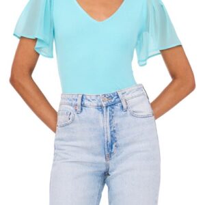 1.STATE Flutter Sleeve Rib Knit T-Shirt in Blue River at Nordstrom, Size Medium