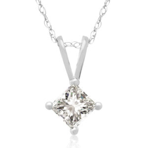 1/3 Carat 14k White Gold Princess Cut Diamond Pendant Necklace, H/I, 18 Inch Chain by Hansa