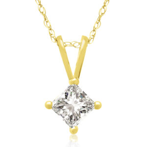 1/3 Carat 14k Yellow Gold Princess Cut Diamond Pendant Necklace, G/H, 18 Inch Chain by Hansa