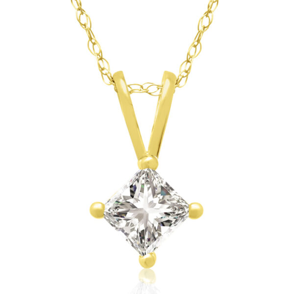 1/3 Carat 14k Yellow Gold Princess Cut Diamond Pendant Necklace, H/I, 18 Inch Chain by Hansa