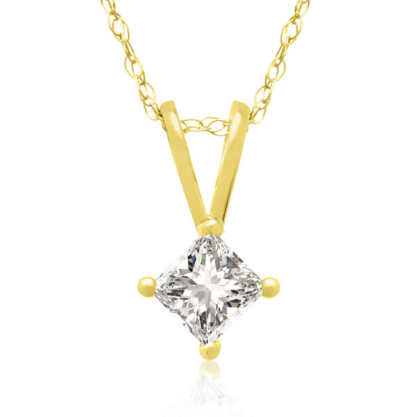 1/4 Carat 14k Yellow Gold Princess Cut Diamond Pendant Necklace, J/K, 18 Inch Chain by Hansa