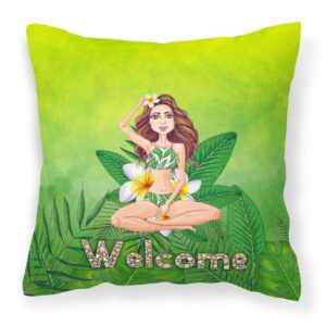 14 in. x 14 in. Multi-Color Lumbar Outdoor Throw Pillow Welcome Lady in Bikini Summer