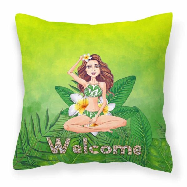 14 in. x 14 in. Multi-Color Lumbar Outdoor Throw Pillow Welcome Lady in Bikini Summer