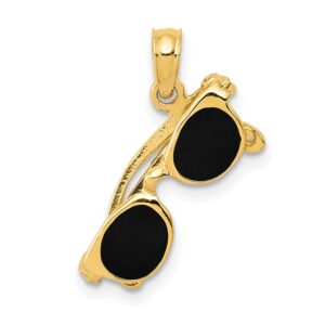 14K Yellow Gold 3-D Black Enameled Moveable Sunglasses Pendant