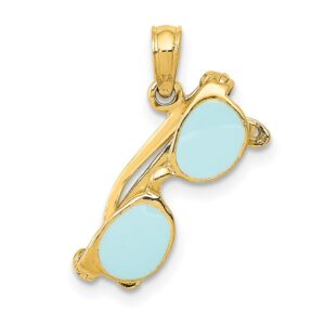 14K Yellow Gold 3D Aqua Enameled Sunglasses Pendant