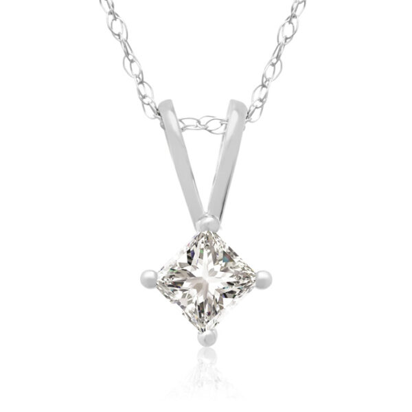 1/5 Carat 14k White Gold Princess Cut Diamond Pendant Necklace, J/K, 18 Inch Chain by Hansa