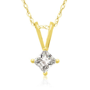 1/5 Carat 14k Yellow Gold Princess Cut Diamond Pendant Necklace, H/I, 18 Inch Chain by Hansa